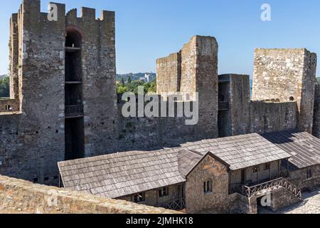 SMEDEREVO, SERBIA - AUGUST 12, 2019: Ruins of Fortress at the coast of the Danube River in town of Smederevo, Serbia Stock Photo