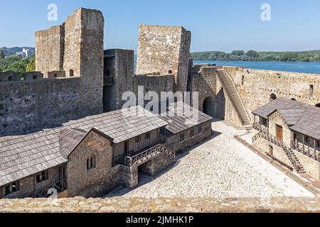 SMEDEREVO, SERBIA - AUGUST 12, 2019: Ruins of Fortress at the coast of the Danube River in town of Smederevo, Serbia Stock Photo