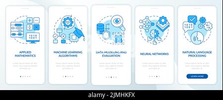 Machine learning engineer skills blue onboarding mobile app screen Stock Vector