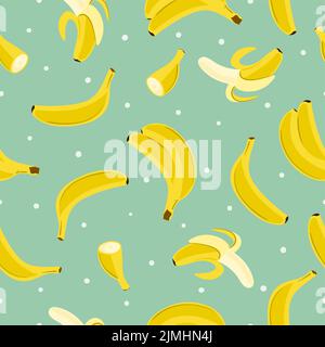 Seamless banana fruit pattern in flat style. Vector food background. Stock Vector