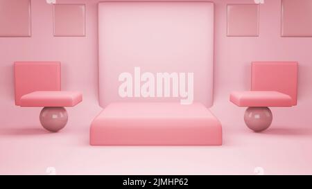 Pink Abstract geometry shape background. Pink podium minimalist mock up scene for cosmetic or another product, 3d rendering Stock Photo