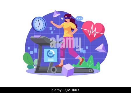Woman running on treadmill using VR Stock Vector