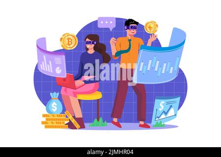 Businesspeople trading cryptocurrency in the metaverse Stock Vector