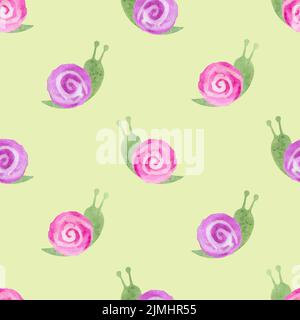 Seamless watercolor snails pattern. Vector illustration. Stock Vector