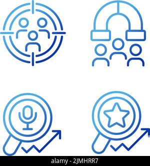 Audience research and analysis pixel perfect gradient linear vector icons set Stock Vector