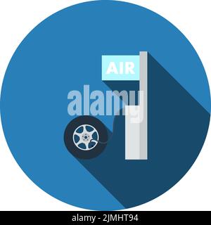 Wheels Pump Station Icon. Flat Circle Stencil Design With Long Shadow. Vector Illustration. Stock Vector