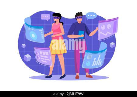 Business people doing analysis using VR Stock Vector