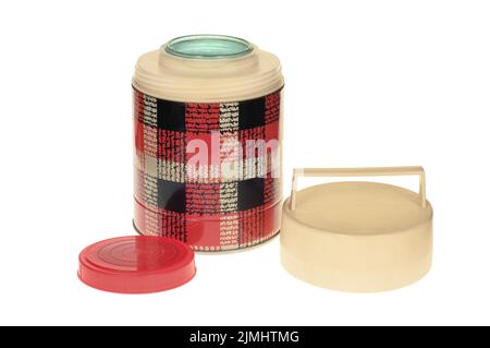 Old thermos bottle on white background Stock Photo