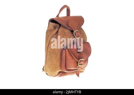 Brown leather backpack isolated on white Stock Photo