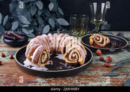Traditional Polish babka bundt cake with hazelnuts Stock Photo