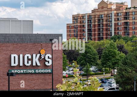 A logo on the side of a Dick's Sporting Goods store in Gaithersburg, Montgomery County, Maryland. Stock Photo