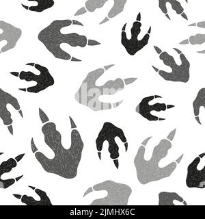 Dinosaur footprints seamless pattern. Vector black and white doodle illustration Stock Vector