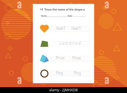 Word tracing worksheets for kids. Letters trace exercises for kids Stock Vector