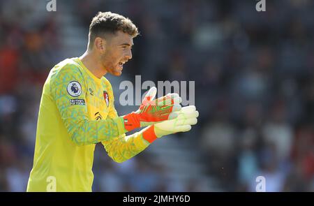 Bournemouth, England, 6th August 2022.  Mark Travers of Bournemouthduring the Premier League match at the Vitality Stadium, Bournemouth. Picture credit should read: Paul Terry / Sportimage