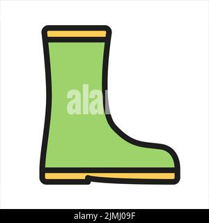 Rubber boot color flat icon with stroke isolated on white background. Rubber boot vector icon for web, mobile, app and ui design Stock Vector