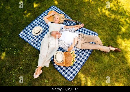 High angle elderly couple relaxing Stock Photo