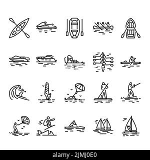 Water activity color line icons set. Signs for web page, mobile app, button. Editable stroke. Stock Vector