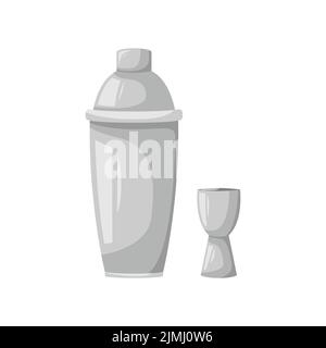 Vector illustration of a shaker and measuring cup for making cocktails. Stock Vector