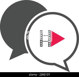 A vector design of bubble talk with a play logo icon in red color isolated on white background Stock Vector