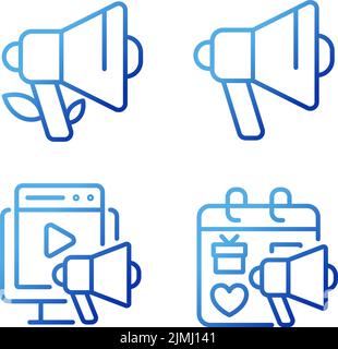 Effective advertising strategies pixel perfect gradient linear vector icons set Stock Vector