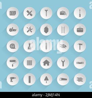 construction vector icons on round puffy paper circles Stock Vector