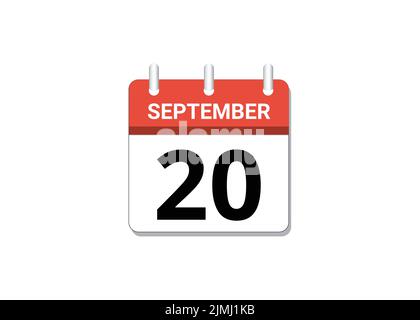 September, 20th calendar icon vector, concept of schedule, business and tasks Stock Vector