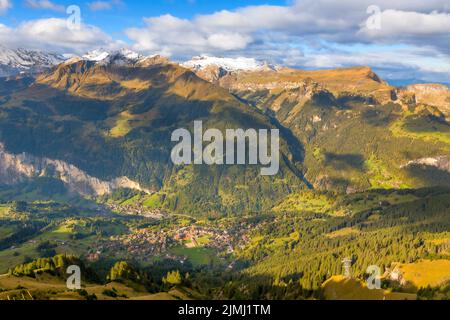 Lauterbrunnen valley, village in Swiss Alps, Switzerland Stock Photo