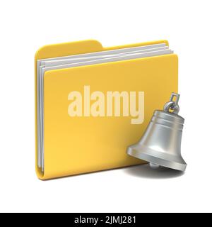 Yellow folder icon notification silver bell 3D Stock Photo - Alamy