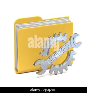 Yellow folder icon with steel gear wheels 3D Stock Photo