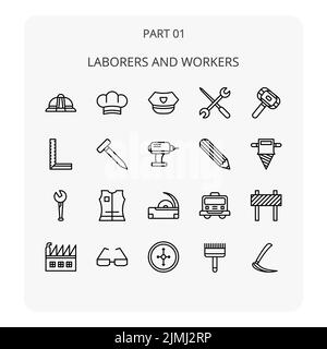 A set of laborers and workers icons with a white background Stock Vector