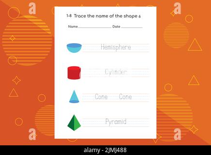 Word tracing worksheets for kids. Letters trace exercises for kids Stock Vector