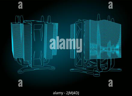 Stylized vector illustration of drawings of cpu cooler Stock Vector