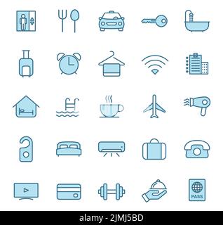 hotel flat vector icons in two colors isolated on white Stock Vector