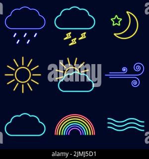 Weather forecast. Outline isolated neon icons set. Stock Vector