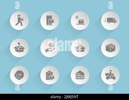 delivery vector icons on round puffy paper circles Stock Vector