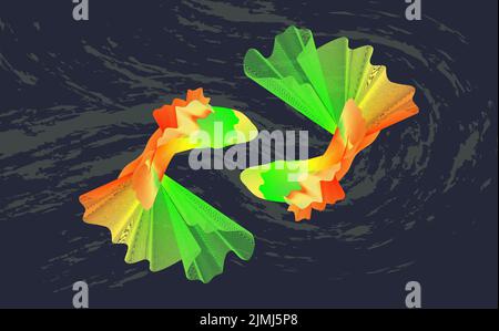 beta ornamental fish illustration, composed of colorful smooth lines, on a dark background Stock Vector