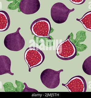 Seamless fig fruit pattern. Vector watercolor food background. Stock Vector