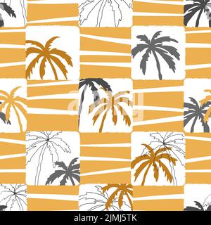 Palm tree pattern. Abstract summer geometric seamless checked background. Vector illustration. Stock Vector