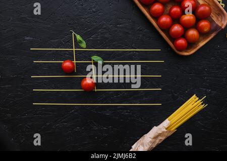 Notes from pasta tomatoes Stock Photo