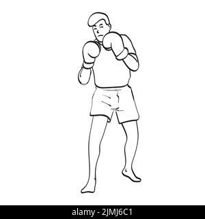 line art male boxer in action illustration vector hand drawn isolated on white background Stock Vector