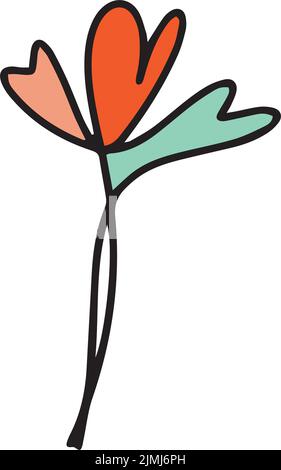 Heart plant icon abstract hand drawn flower line art symbol for nature, love, ecology and environment in a flat color glyph illustration Stock Vector
