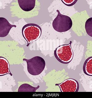 Seamless fig fruit pattern. Exotic fruit watercolor vector illustration. Stock Vector