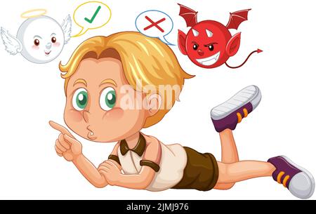 Cartoon character with devil and angel fighting in thought illustration Stock Vector