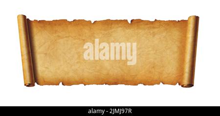 Old paper horizontal banner. Parchment scroll isolated on white Stock Photo