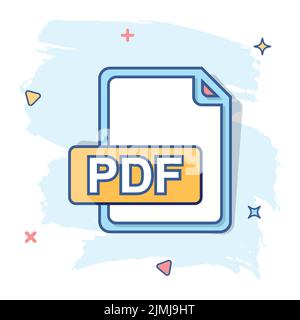 Cartoon PDF icon in comic style. Document illustration pictogram. File ...