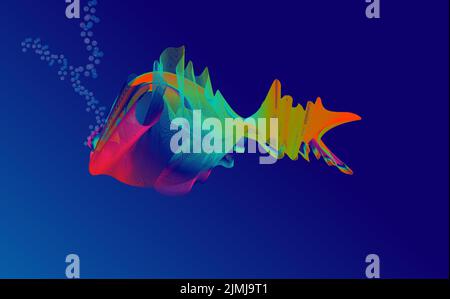 abstract illustration of betta fish, composed of colorful smooth lines, on a navy blue background Stock Vector