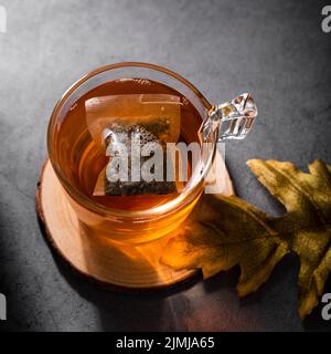 Beverage with tea bag top view Stock Photo