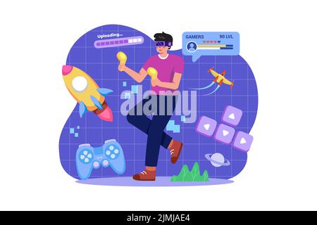 Boy playing VR game Stock Vector