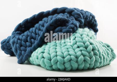 Synthetic plaid on a white background close-up of a coarse knit Stock Photo