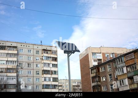 Courtyard lighting offline led spotlight solar. Alternative energy. Solar Powered Street Light Stock Photo